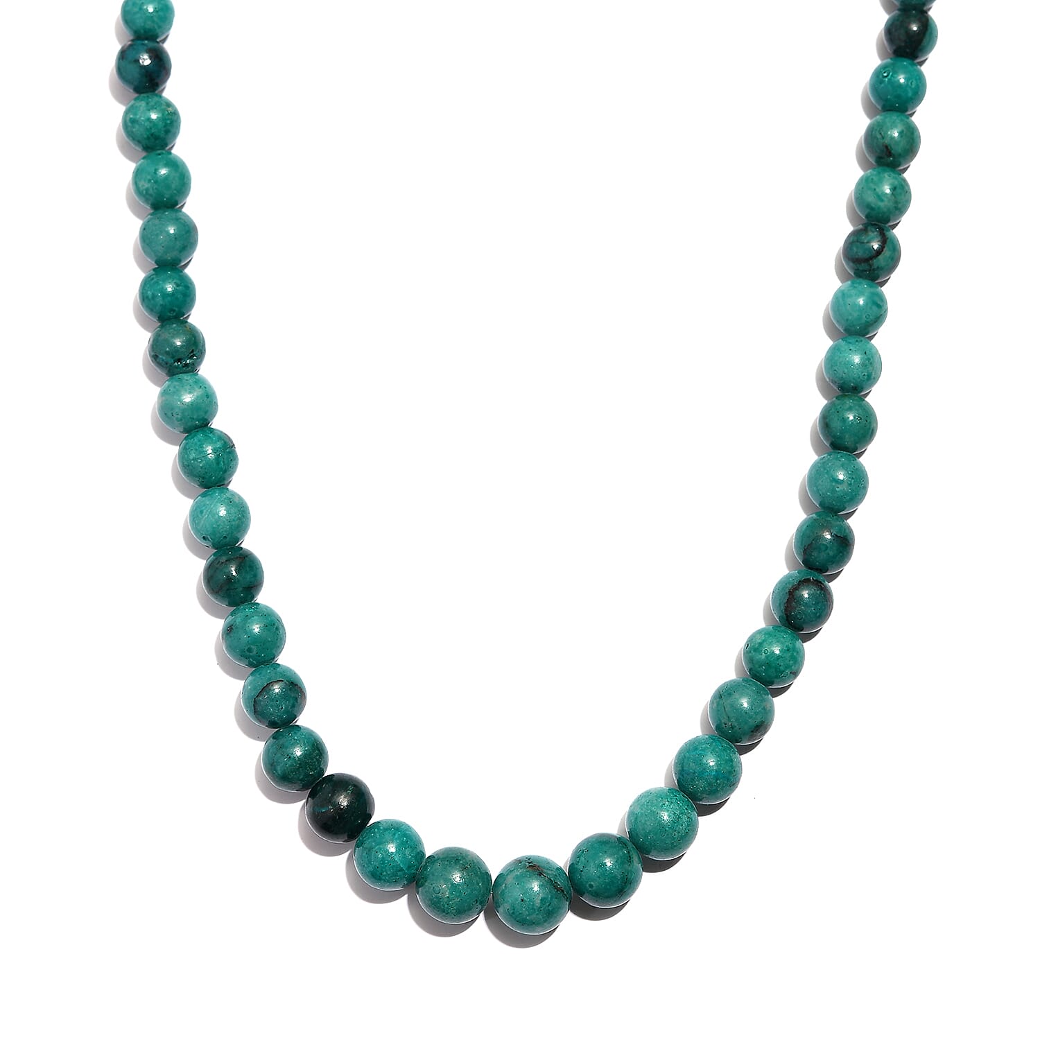 Chrysocolla Beaded Necklace 20 Inches in Sterling Silver 175.00 ctw