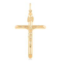 14K Yellow Gold 50mm Crucifix Tube Pendant 3.85 Grams