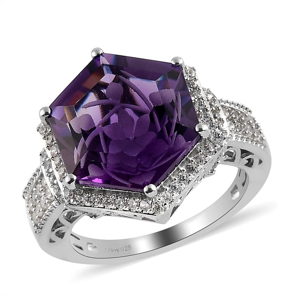 Amethyst and Natural White Zircon Ring in Platinum Over Sterling Silver 7.40 ctw - Product card gallery slide 1 (10144529711387)
