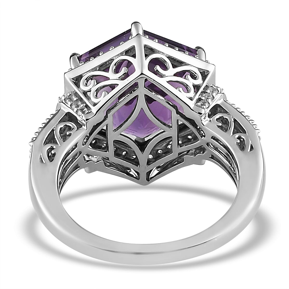 Amethyst and Natural White Zircon Ring in Platinum Over Sterling Silver 7.40 ctw (5)