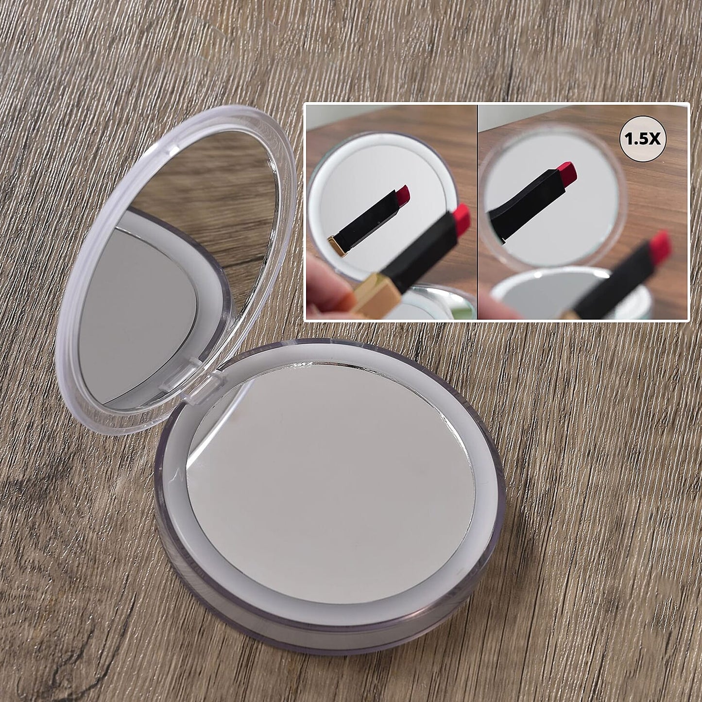 Pink Rechargeable Two-Sided LED Portable Mirror