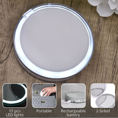 Pink Rechargeable Two-Sided LED Portable Mirror