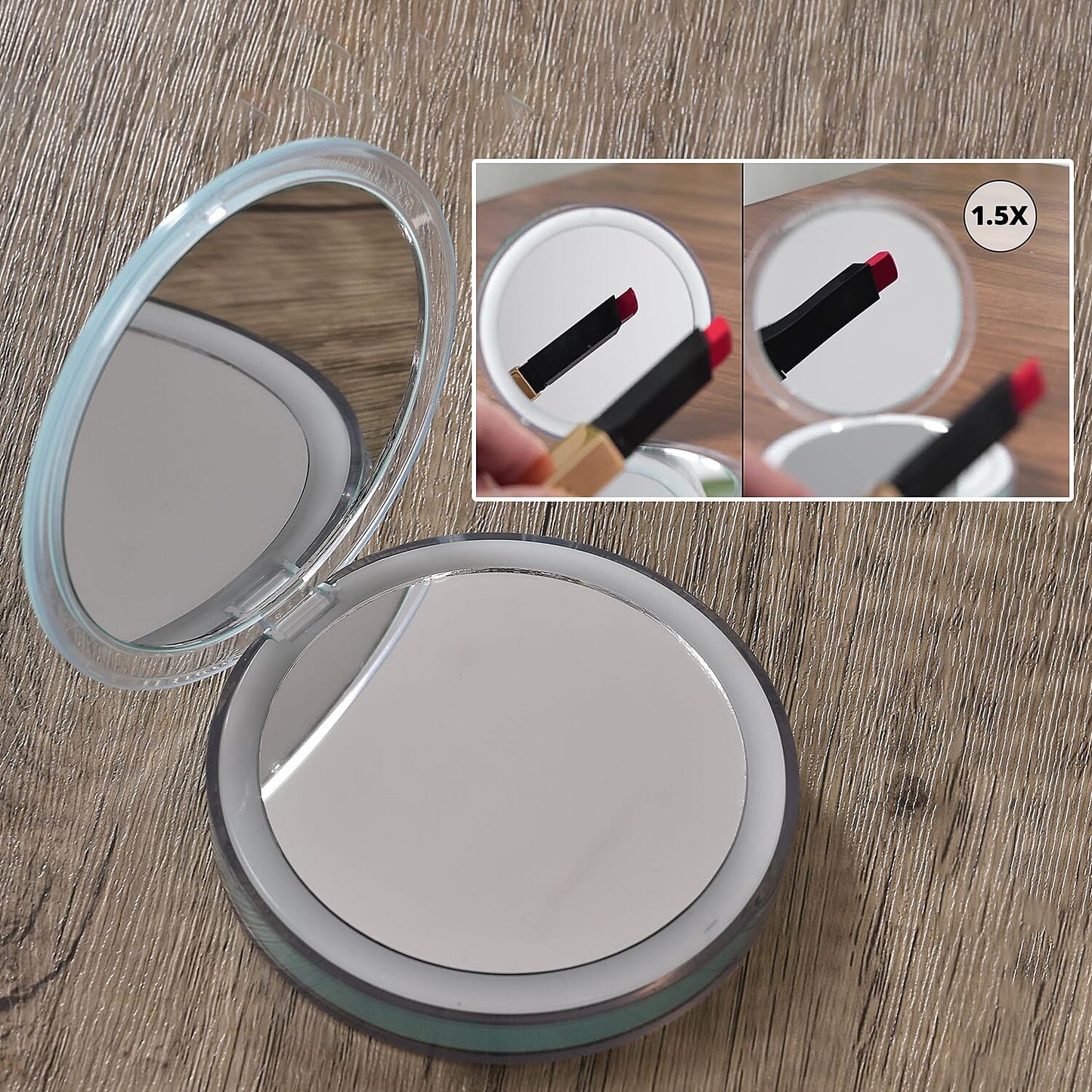 Pink Rechargeable Two-Sided LED Portable Mirror