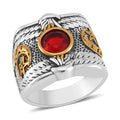 Red Glass Men's Ring in Stainless Steel (Size 10.0) - Sticky add to cart bar