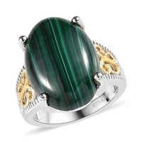 Karis African Malachite Solitaire Ring in 18K YG Plated and Platinum Bond 13.35 ctw