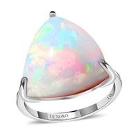 Doorbuster Memorial Deal Luxoro 14K White Gold AAA Ethiopian Welo Opal Solitaire Ring (Size 10.0) (Del. in 7-10 Days) 10.00 ctw