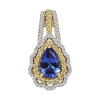 Luxoro Premium Tanzanite, and I3 Natural Yellow and White Diamond 1.80 ctw Accent Double Halo Pendant, 10K Yellow Gold Pendant, Tanzanite Jewelry For Her