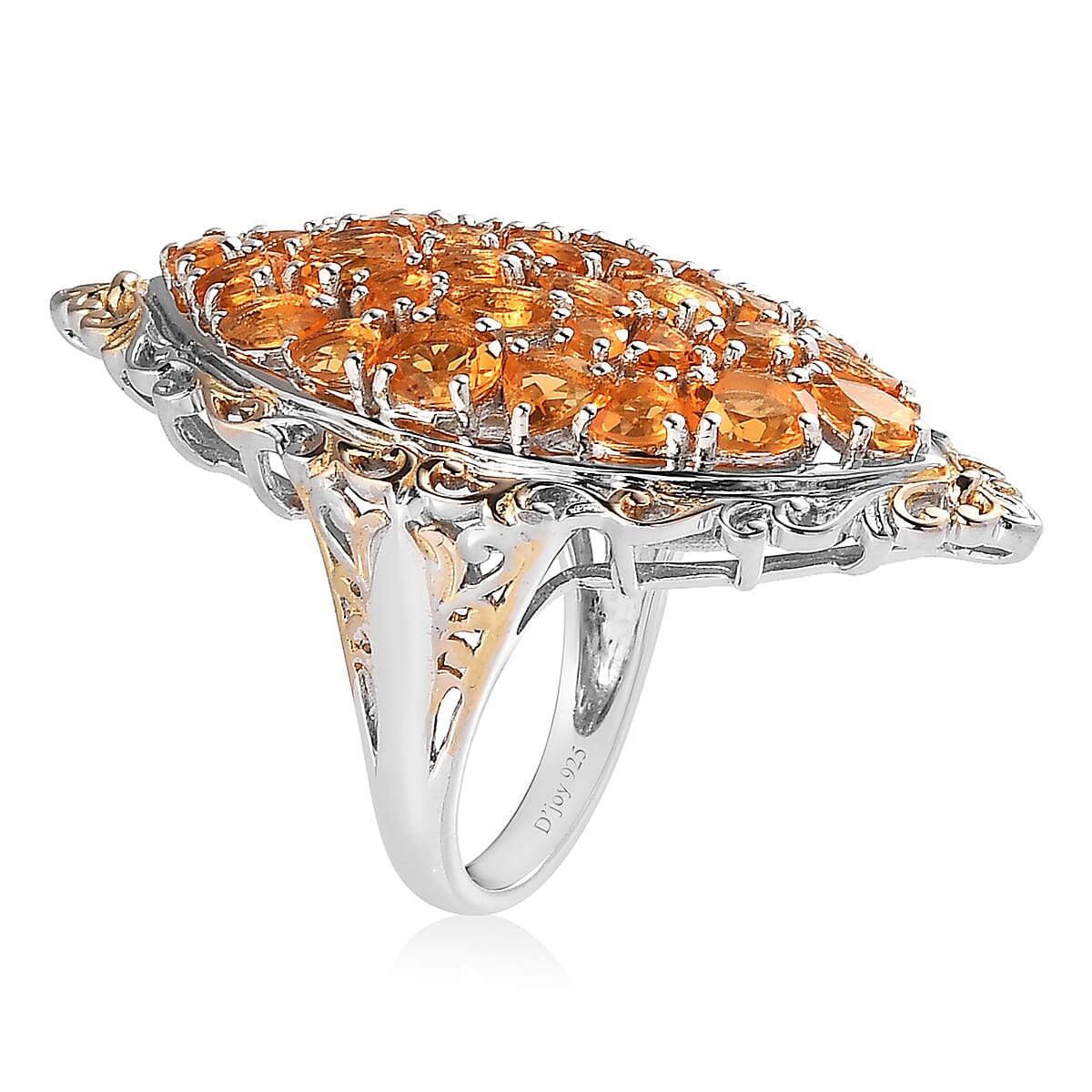 Salamanca Fire Opal Elongated Ring in Vermeil YG and Platinum Over Sterling Silver 4.10 ctw