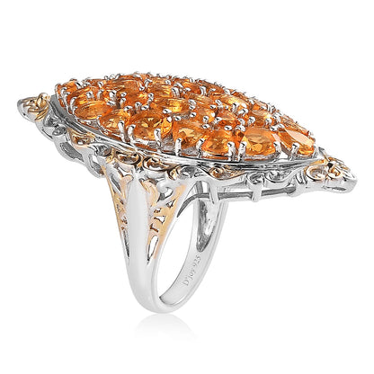 Salamanca Fire Opal Elongated Ring in Vermeil YG and Platinum Over Sterling Silver 4.10 ctw