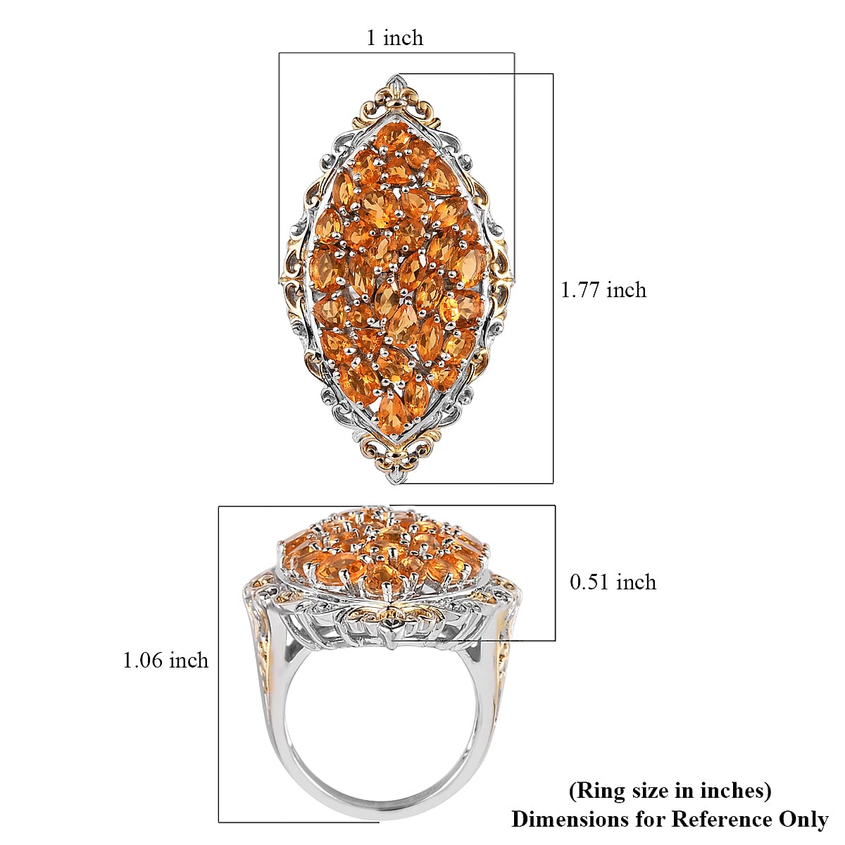 Salamanca Fire Opal Elongated Ring in Vermeil YG and Platinum Over Sterling Silver 4.10 ctw