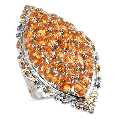 Salamanca Fire Opal Elongated Ring in Vermeil YG and Platinum Over Sterling Silver 4.10 ctw