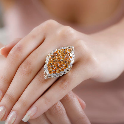 Salamanca Fire Opal Elongated Ring in Vermeil YG and Platinum Over Sterling Silver 4.10 ctw