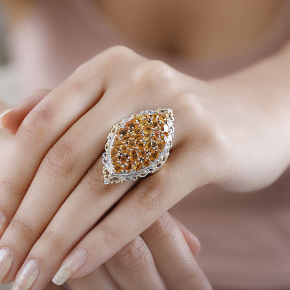 Salamanca Fire Opal Elongated Ring in Vermeil YG and Platinum Over Sterling Silver 4.10 ctw