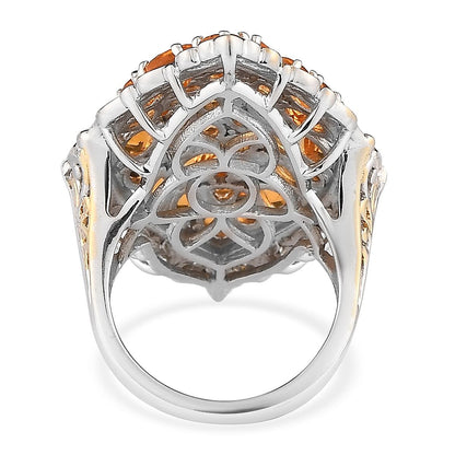 Salamanca Fire Opal Elongated Ring in Vermeil YG and Platinum Over Sterling Silver 4.10 ctw
