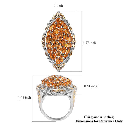 Salamanca Fire Opal Elongated Ring in Vermeil YG and Platinum Over Sterling Silver 4.10 ctw
