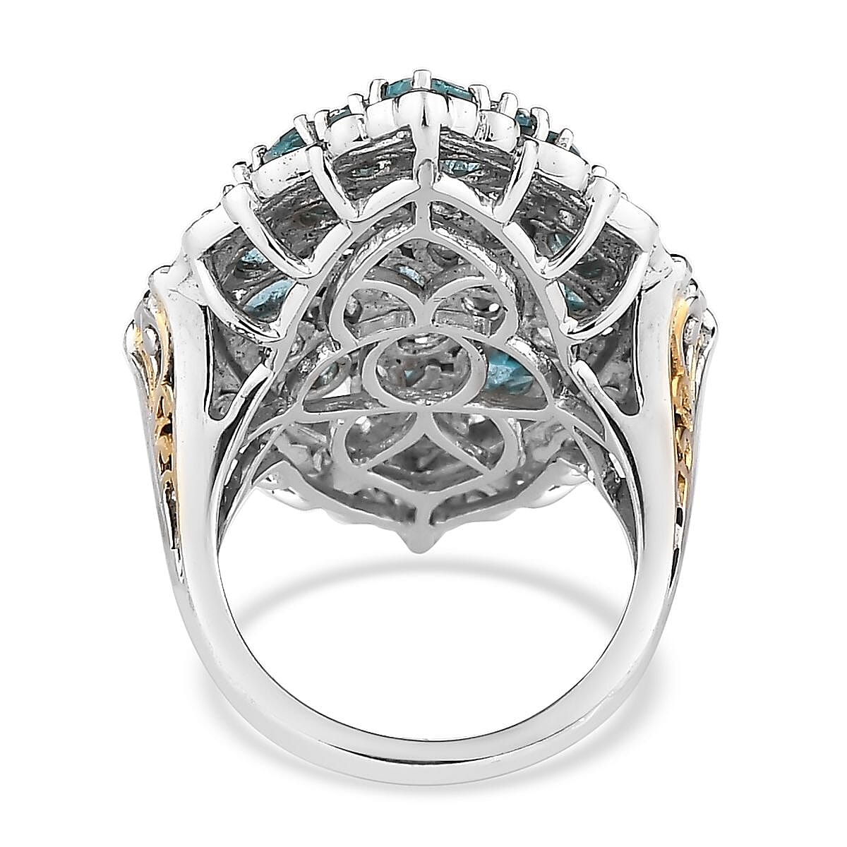 Salamanca Fire Opal Elongated Ring in Vermeil YG and Platinum Over Sterling Silver 4.10 ctw