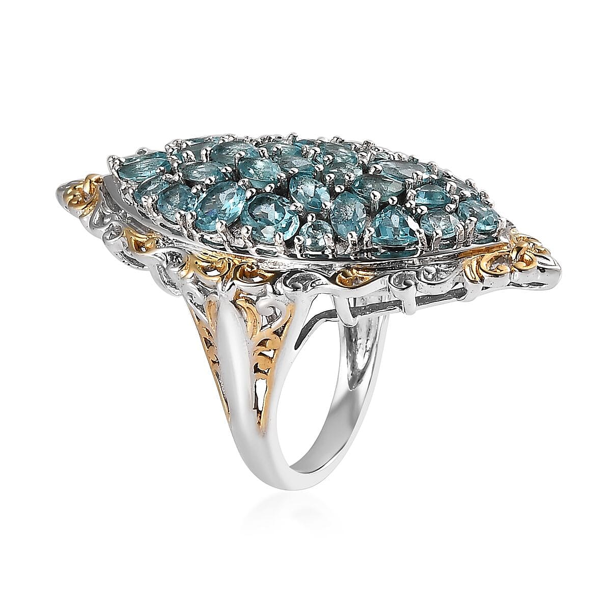 Salamanca Fire Opal Elongated Ring in Vermeil YG and Platinum Over Sterling Silver 4.10 ctw