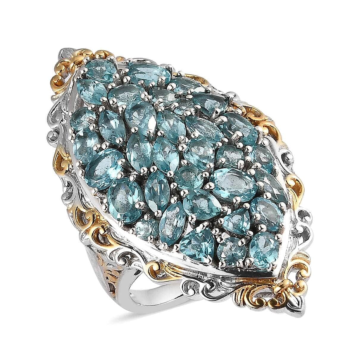 Salamanca Fire Opal Elongated Ring in Vermeil YG and Platinum Over Sterling Silver 4.10 ctw