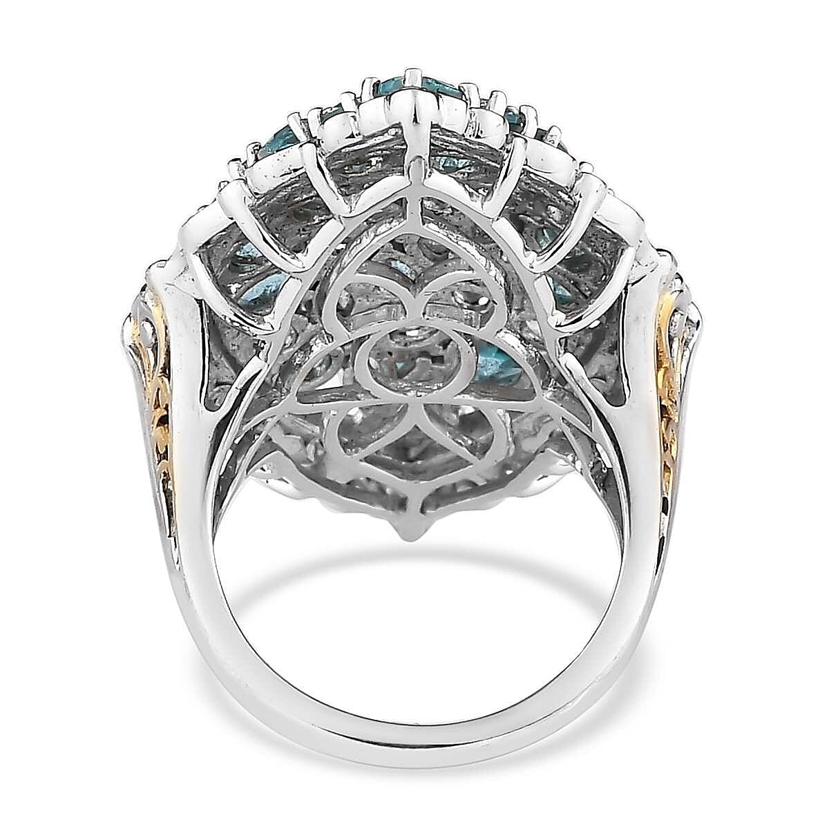 Salamanca Fire Opal Elongated Ring in Vermeil YG and Platinum Over Sterling Silver 4.10 ctw