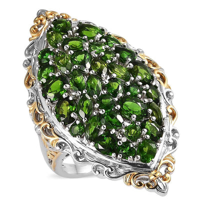 Salamanca Fire Opal Elongated Ring in Vermeil YG and Platinum Over Sterling Silver 4.10 ctw