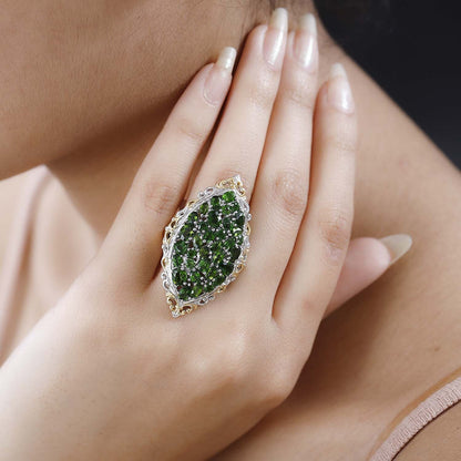 Salamanca Fire Opal Elongated Ring in Vermeil YG and Platinum Over Sterling Silver 4.10 ctw