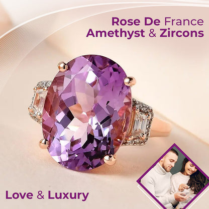 AAA Rose De France Amethyst and White Zircon Ring in Vermeil Rose Gold Over Sterling Silver 9.20 ctw