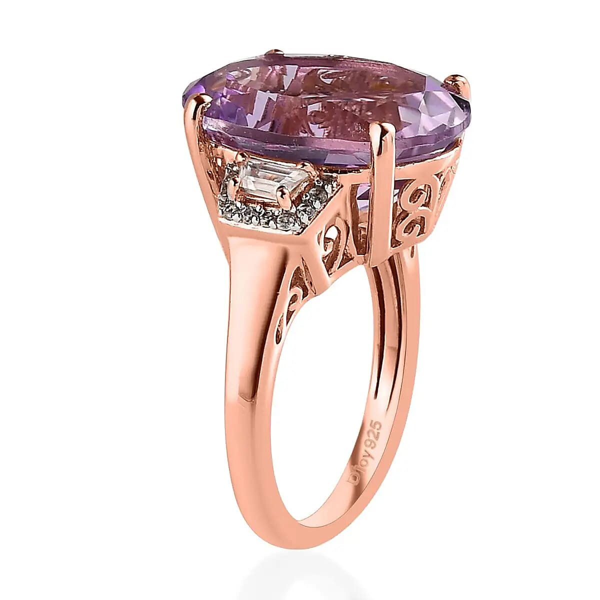 AAA Rose De France Amethyst and White Zircon Ring in Vermeil Rose Gold Over Sterling Silver 9.20 ctw