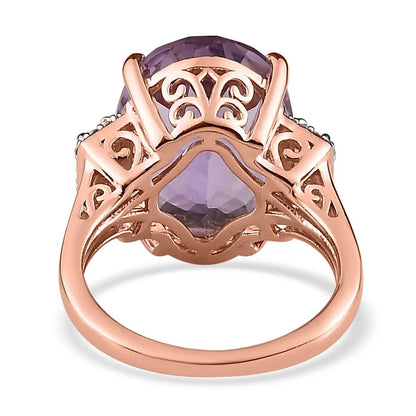 AAA Rose De France Amethyst and White Zircon Ring in Vermeil Rose Gold Over Sterling Silver 9.20 ctw