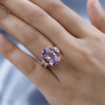 AAA Rose De France Amethyst and White Zircon Ring in Vermeil Rose Gold Over Sterling Silver 9.20 ctw
