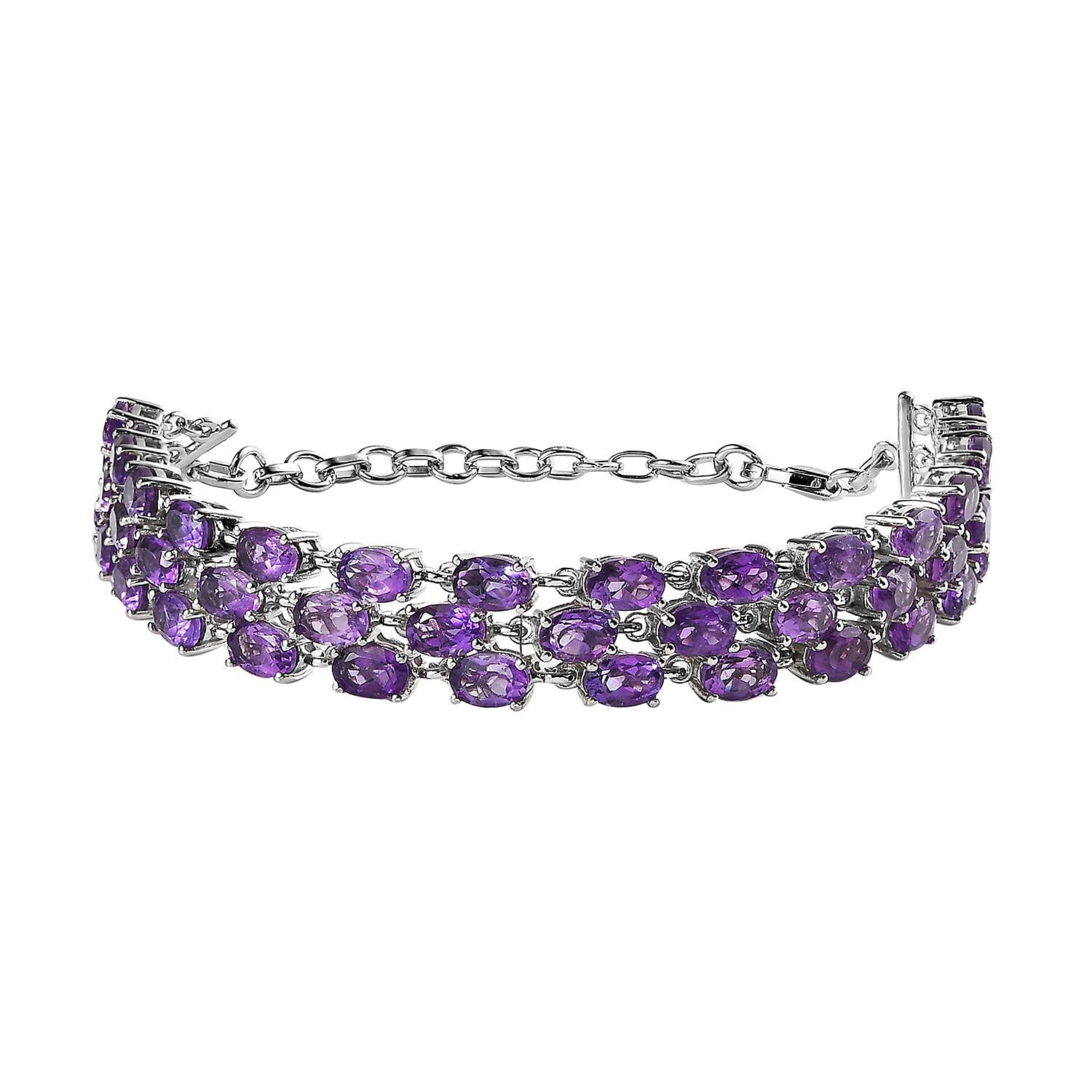 Amethyst Bracelet in Platinum Over Sterling Silver (6.50 In) 18.65 ctw