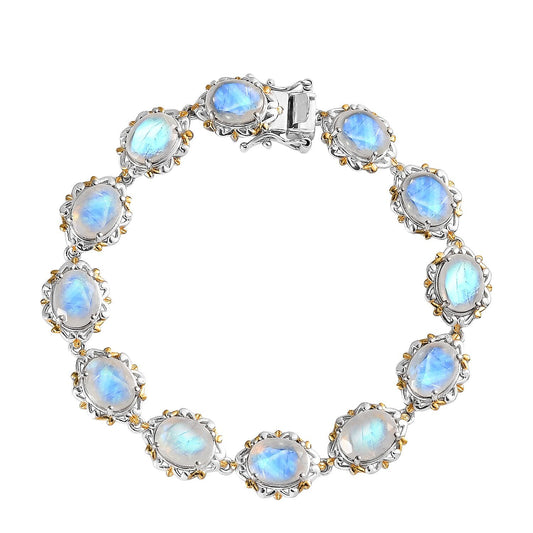 Premium Rainbow Moonstone Bracelet in Vermeil Yellow Gold and Platinum Over Sterling Silver (7.25 In) 21.85 ctw