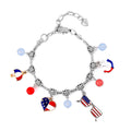 Blue and Red Glass and Enameled American Flag Pattern Bracelet in Silvertone (7-9In) - Sticky add to cart bar