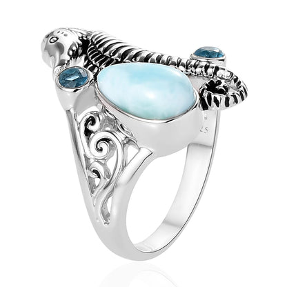 Sajen Silver Larimar and Quartz Doublet Celestial Blue Seahorse Ring in Platinum Over Sterling Silver (Size 10.0) 2.60 ctw