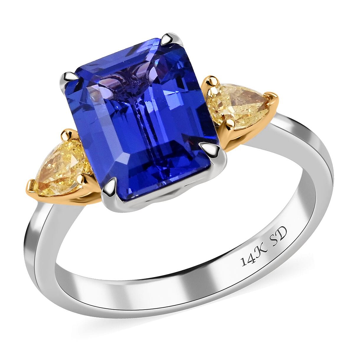 Modani 14K White and Yellow Gold Tanzanite and SI2 Natural Yellow Diamond Ring 3.60 ctw (Del. in 15-20 Days)