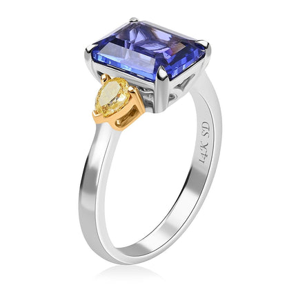 Modani 14K White and Yellow Gold Tanzanite and SI2 Natural Yellow Diamond Ring 3.60 ctw (Del. in 15-20 Days)