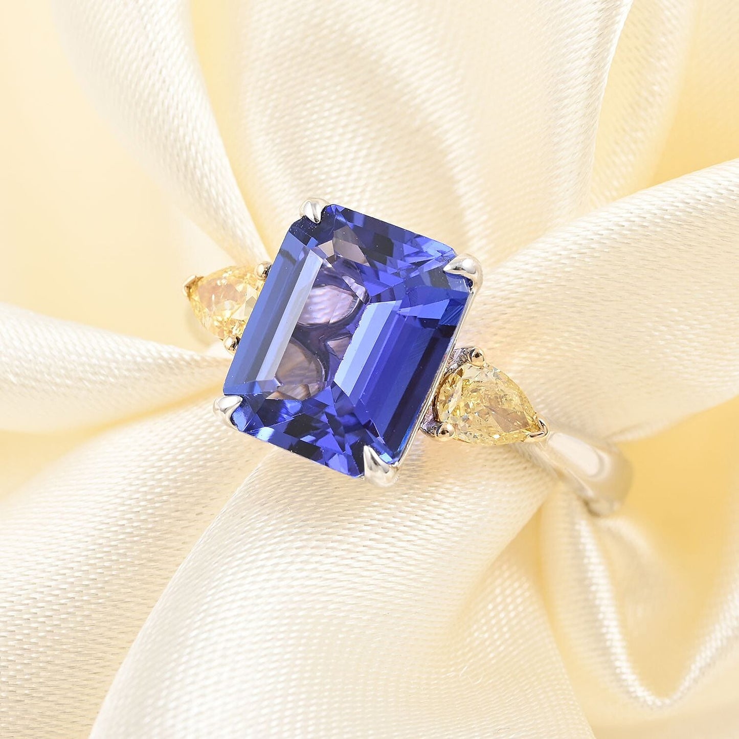 Modani 14K White and Yellow Gold Tanzanite and SI2 Natural Yellow Diamond Ring 3.60 ctw (Del. in 15-20 Days)