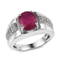 Niassa Ruby (FF) and White Zircon Men's Ring in Platinum Over Sterling Silver 5.40 ctw - Sticky add to cart bar