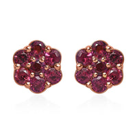 Orissa Rhodolite Garnet Floral Stud Earrings in Vermeil Rose Gold Over Sterling Silver 1.25 ctw