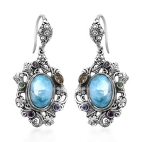 Bali Legacy Larimar and Multi Gemstone Earrings in Sterling Silver 14.80 ctw