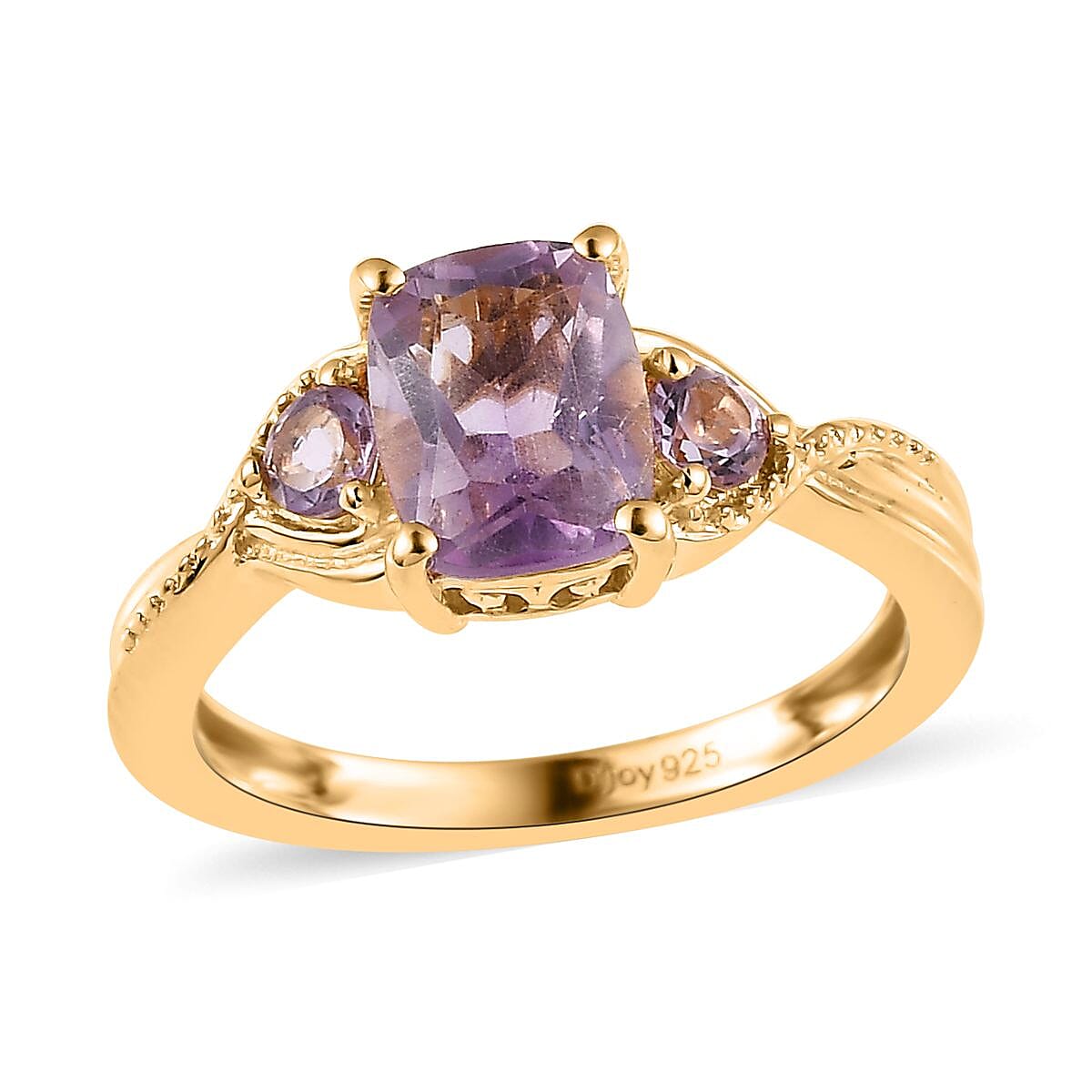 Rose De France Amethyst 3 Stone Ring in Vermeil Yellow Gold Over Sterling Silver (Size 6.0) 1.50 ctw