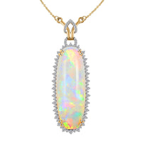 Luxoro 14K Yellow Gold Premium Ethiopian Welo Opal and G-H I2 Diamond Necklace 18 Inches 13.4 Grams 44.40 ctw