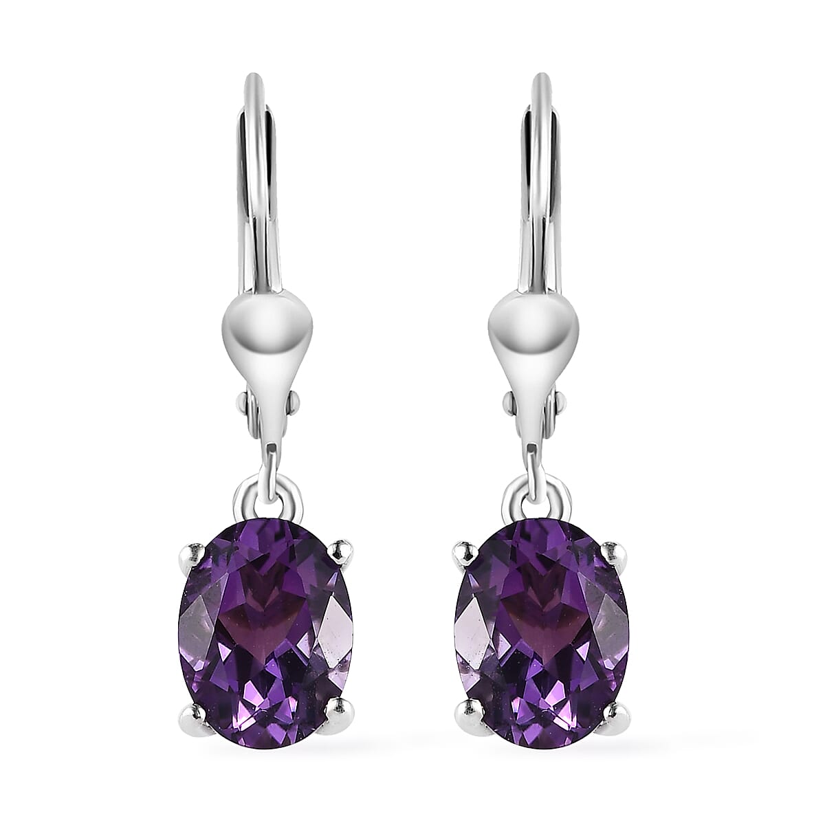Premium Uruguayan Amethyst Lever Back Earrings in Platinum Over Sterling Silver 2.40 ctw