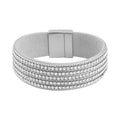 White Austrian Crystal Multi-Row Bracelet in Silvertone (7.50 In) - Sticky add to cart bar
