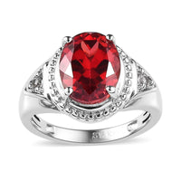 Karis Lab Created Padparadscha Sapphire and White Zircon Ring in Platinum Bond 3.10 ctw