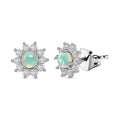 Ethiopian Welo Opal, White Zircon Sunburst Stud Earrings in Sterling Silver 1.00 ctw - Sticky add to cart bar