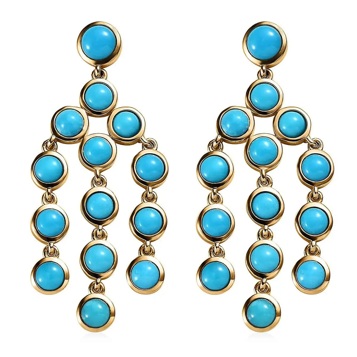 Premium Sleeping Beauty Turquoise Chandelier Earrings,  Vermeil Yellow Gold Over Sterling Silver Ring, Turquoise Dangle Earrings, Turquoise Jewelry For Her 8.50 ctw