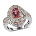 Premium Morro Redondo Pink Tourmaline and Moissanite Ring in Vermeil RG and Platinum Over Sterling Silver 1.15 ctw - Sticky add to cart bar