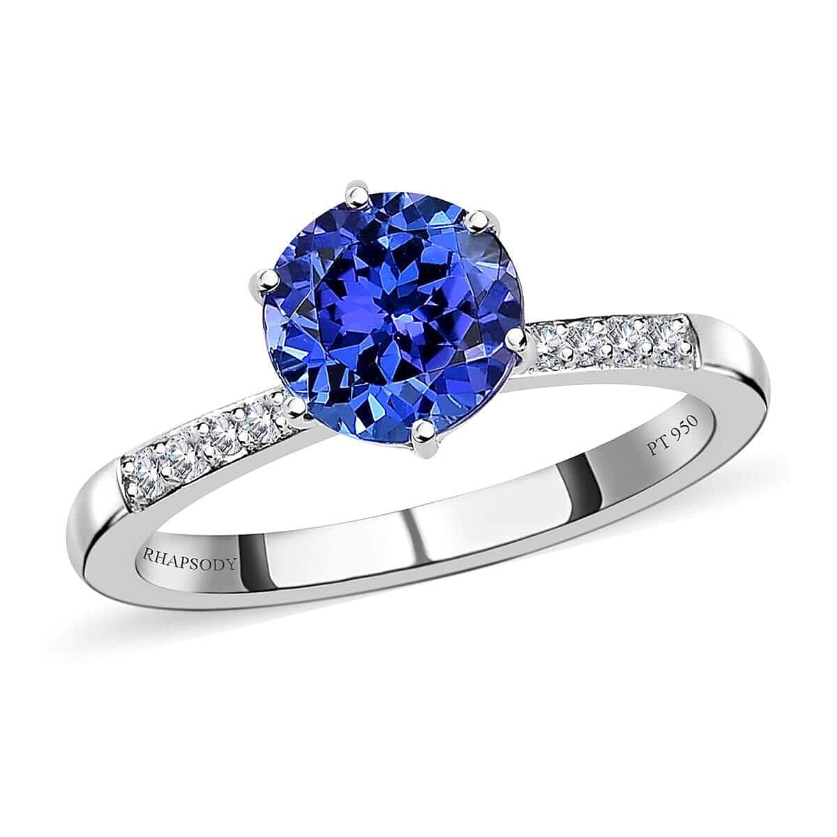 One Time Only Rhapsody 950 Platinum AAAA Tanzanite, Diamond (E-F, VS2) (0.15 cts) Ring (Size 6.0) (4.50 g) 2.05 ctw