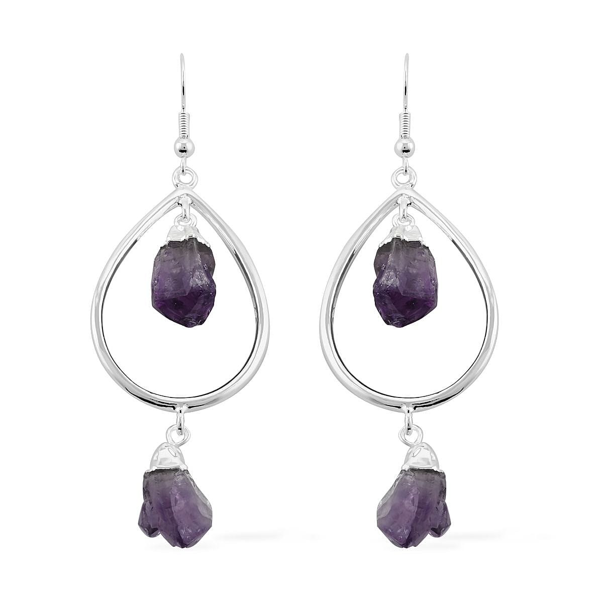Amethyst Drop Earrings in Silvertone 39.00 ctw