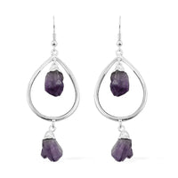 Amethyst Drop Earrings in Silvertone 39.00 ctw